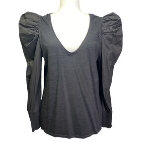 Nation LTD Puff Shoulder Long Sleeve V-Neck Sweater/Tee